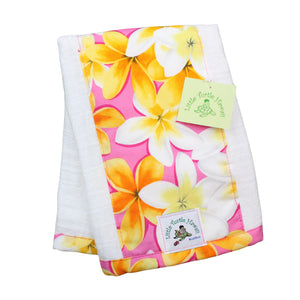 4-Piece Gift Set: Bib + Burp Cloth + Baby Blanket + Hooded Towel: Lei Aloha Pink and Yellow