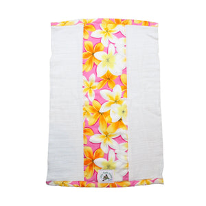 4-Piece Gift Set: Bib + Burp Cloth + Baby Blanket + Hooded Towel: Lei Aloha Pink and Yellow