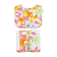 Load image into Gallery viewer, 2-Piece Gift Set: Bib + Burp Cloth: Lei Aloha Pink and Yellow