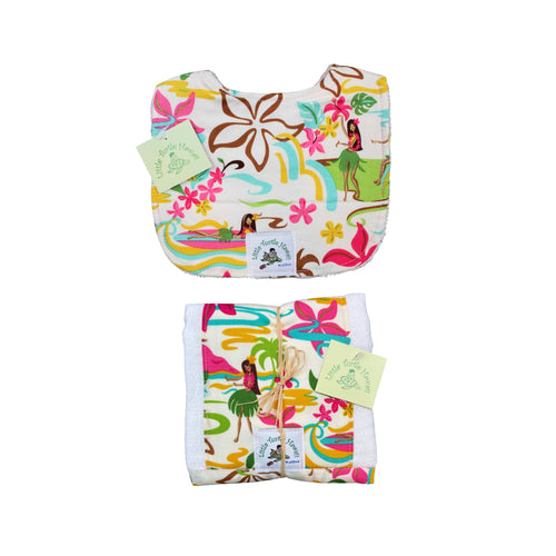 2-Piece Gift Set: Bib + Burp Cloth: Hula Honey's Cream