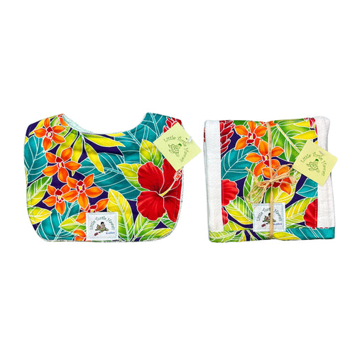 2-Piece Gift Set: Bib + Burp Cloth: Ho'omaluhia Multi