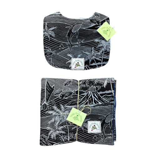 2-Piece Gift Set: Bib + Baby Blanket: Kawika Black and Slate