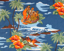 Load image into Gallery viewer, Vintage Fabric By the Yard, Hawaiian Print: Kamehameha Ali&#39;i Nui Blue Hawaiian