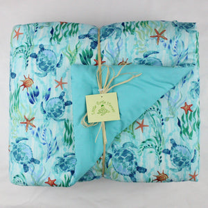 Hawaiian Print Baby Comforter: Little Turtle Aqua