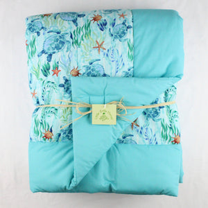 Hawaiian Print Toddler Comforter: Little Turtle Aqua