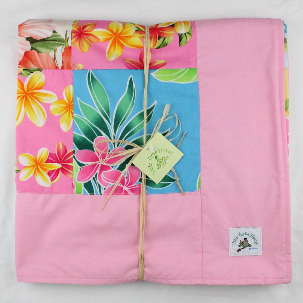Hawaiian Baby and Toddler Blanket, Patchwork Blanket, Made in Hawaii, Hawaiian Baby Shower Gift:  Ekahi Pink Hanalei Patchwork