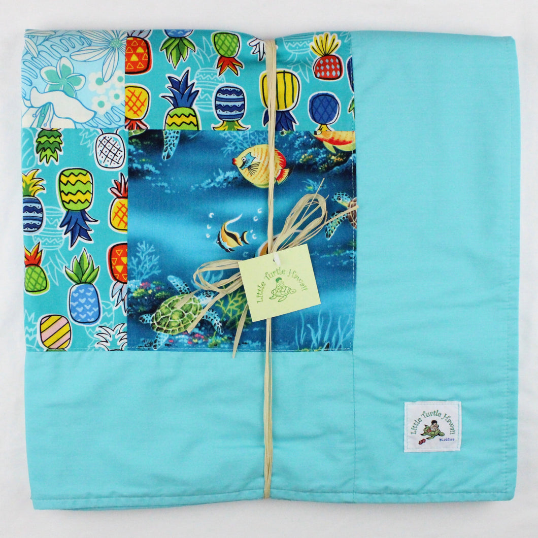 Hawaiian Baby and Toddler Patchwork Blanket: Elua Aqua Patchwork