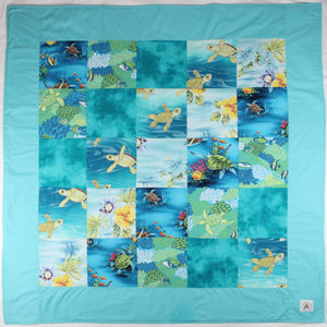 Hawaiian Baby and Toddler Patchwork Blanket: Ekahi Aqua Little Honu Patchwork
