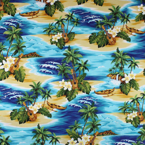 Fabric By the Yard, Hawaiian Print: Ocean Mele Aqua