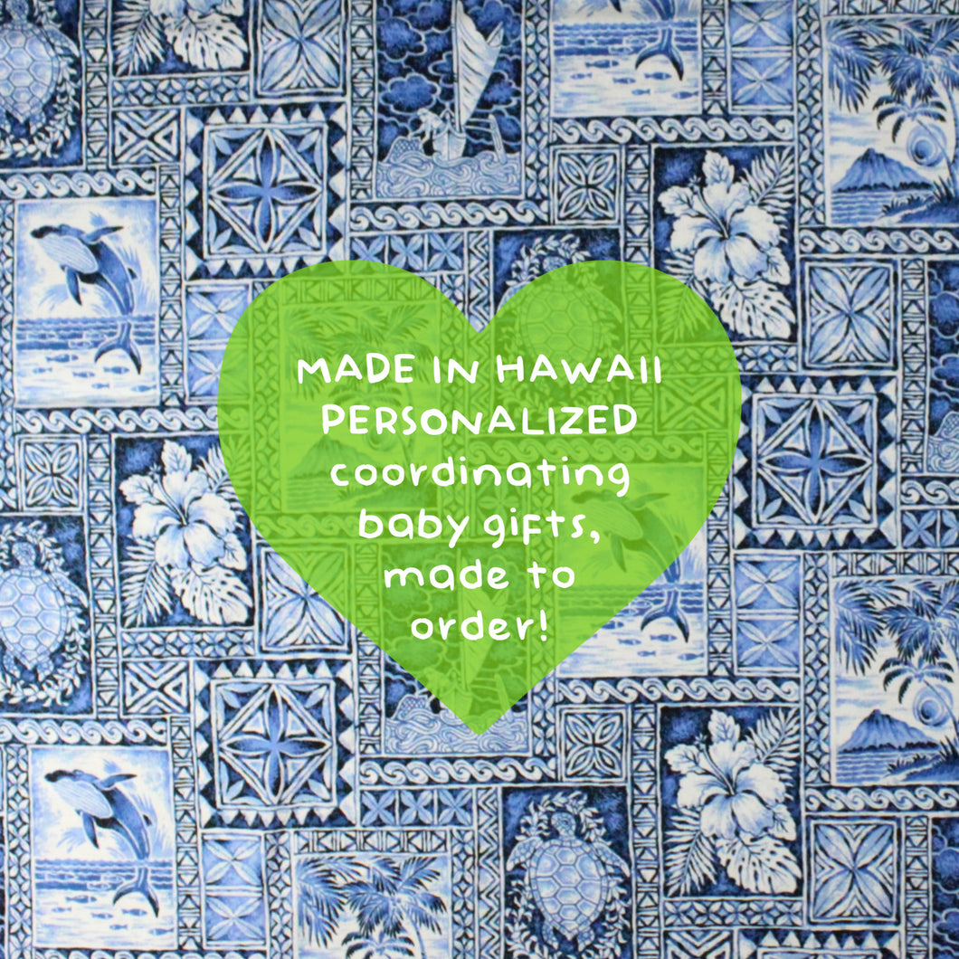 Personalized, Made to Order, Coordinating Hawaiian Baby Gifts: Ocean Blue Tapa