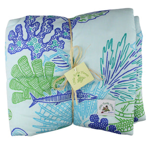 Hawaiian Print Baby Comforter: Coral Reef Aqua
