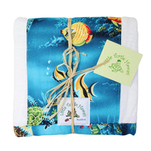 Load image into Gallery viewer, 3-Piece Gift Set: Bib + Burp Cloth + Hooded Towel: Honu Dreams Turquoise