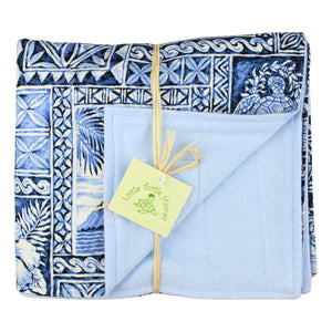 3-Piece Gift Set: Bib + Burp Cloth + Baby Blanket: Ocean Blue Tapa
