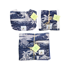 Load image into Gallery viewer, 3-Piece Gift Set: Bib + Burp Cloth + Baby Blanket: Ikaika Blue