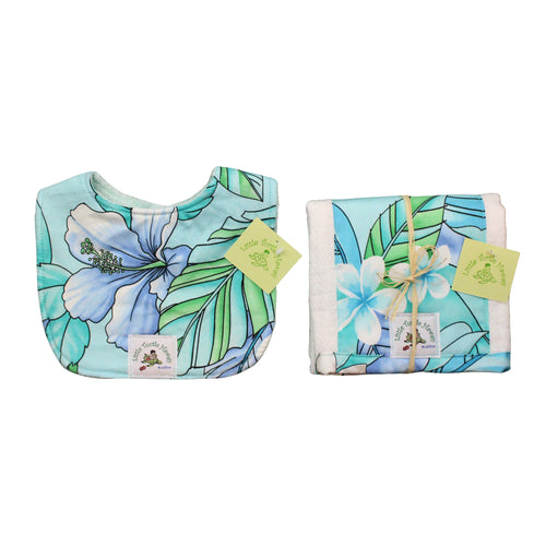 2-Piece Gift Set: Bib + Burp Cloth: Kamalani Aqua