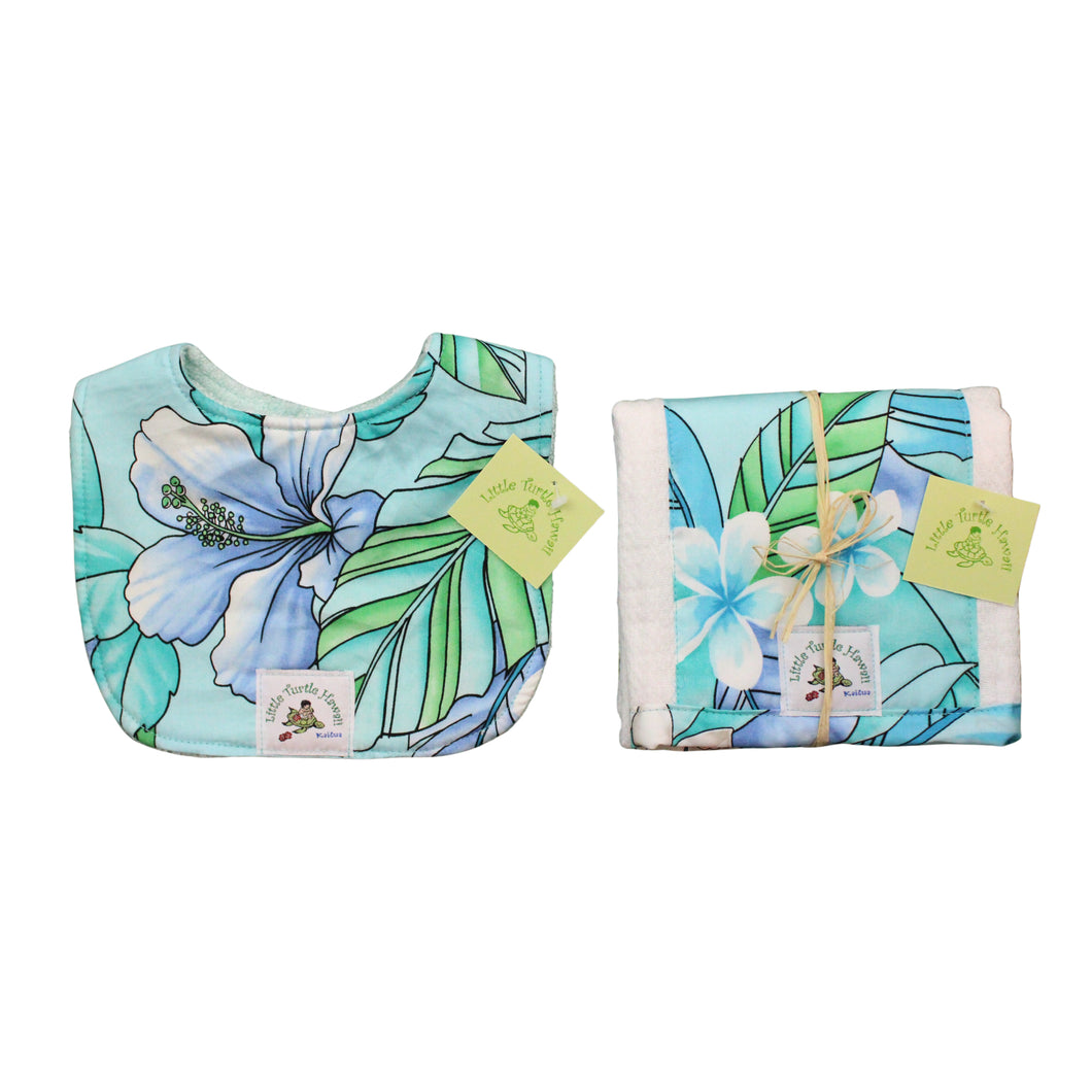 2-Piece Gift Set: Bib + Burp Cloth: Kamalani Aqua