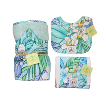Load image into Gallery viewer, 3-Piece Gift Set: Bib + Burp Cloth + Hooded Towel: Kamalani Aqua