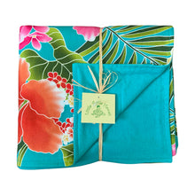 Load image into Gallery viewer, 3-Piece Gift Set: Bib + Burp Cloth + Baby Blanket: Kauwela Teal