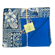 Load image into Gallery viewer, 3-Piece Gift Set: Bib + Burp Cloth + Baby Blanket: Ocean Blue Tapa