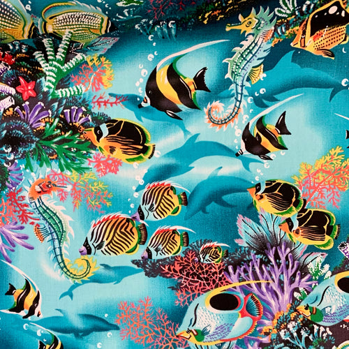 Fabric by the Yard, Hawaiian Print: Ocean Dreams Turquoise