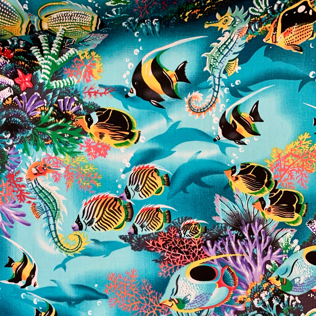 Fabric by the Yard, Hawaiian Print: Ocean Dreams Turquoise