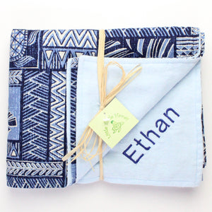 Personalized, Made to Order, Coordinating Hawaiian Baby Gifts: Ocean Blue Tapa