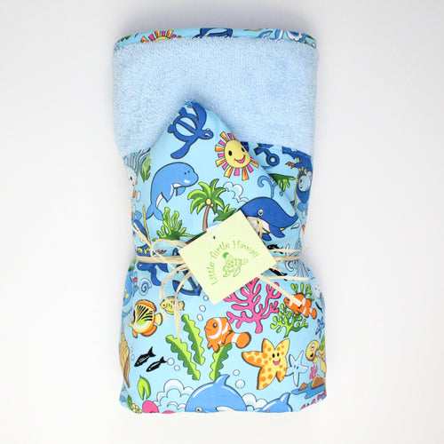 Hawaiian Baby Hooded Bath Towel: Ocean Friends Blue